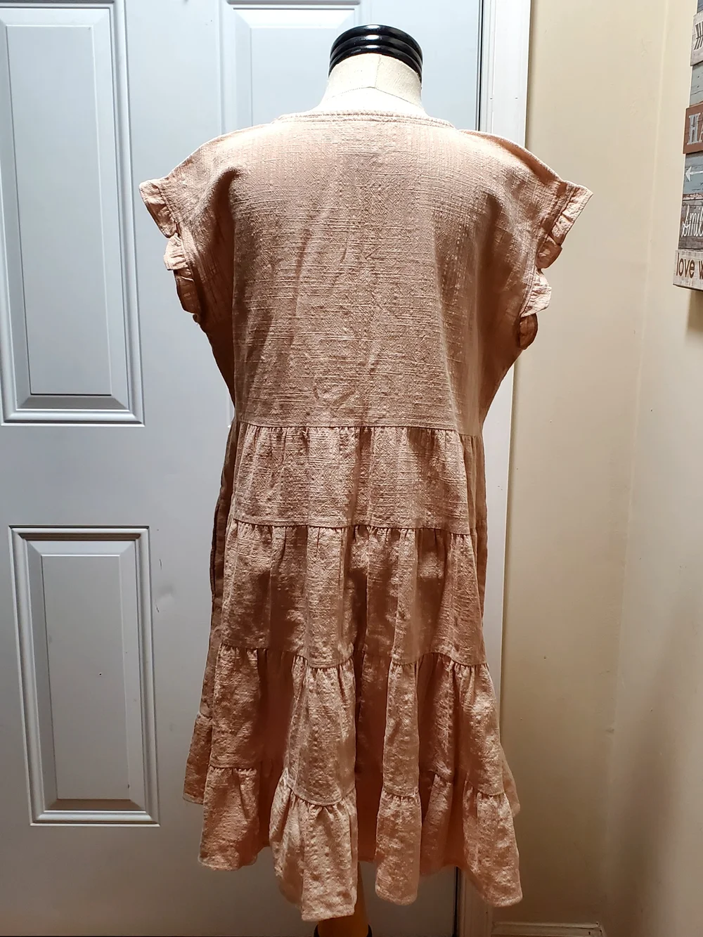 Knox Rose 100% Cotton Blush Embroidered Tiered Mini Dress - Picture 3 of 5